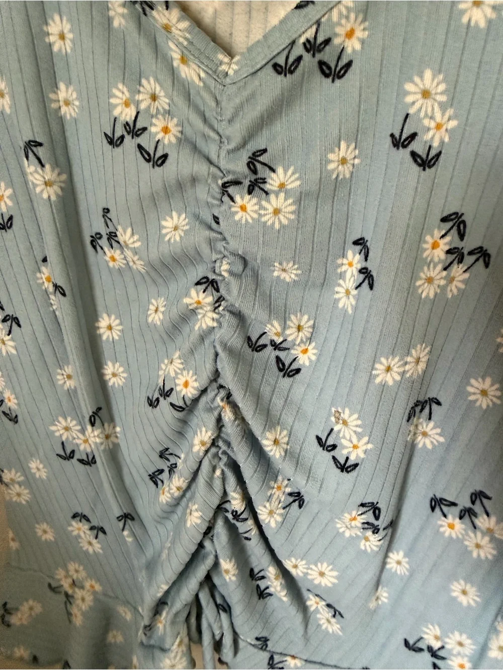 Lily Bleu Blue/White Floral Ribbed 2pc Top & Shorts Set Size 12 V-Neck